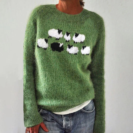 Grüner Pullover mit langen Ärmeln und Druckmuster