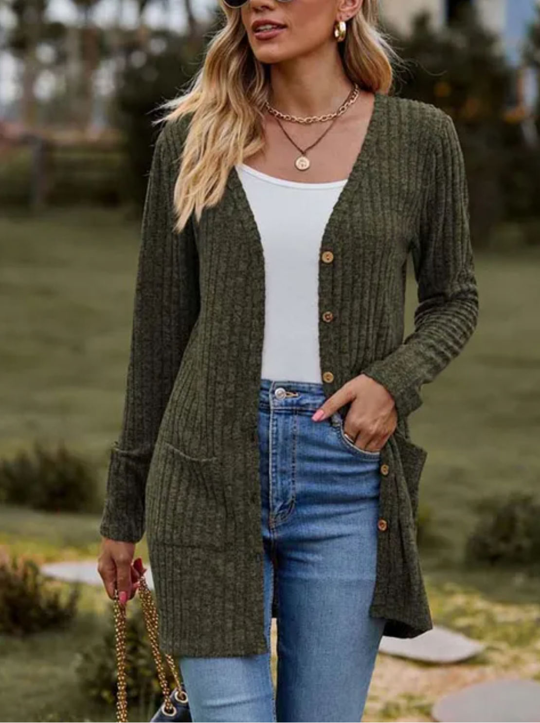 Lange Strickjacke mit Knopfleiste