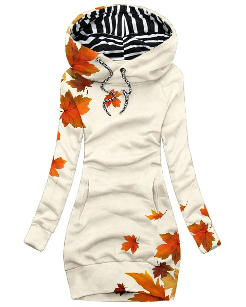 Women's Daily Hoodie with Vintage Maple Leaf Print