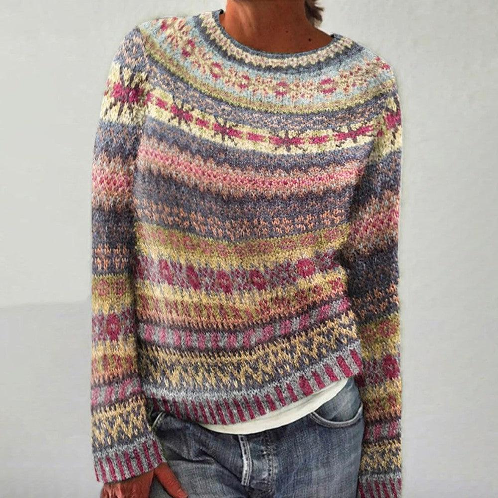 Eleganter mehrfarbiger Pullover mit Druckmuster