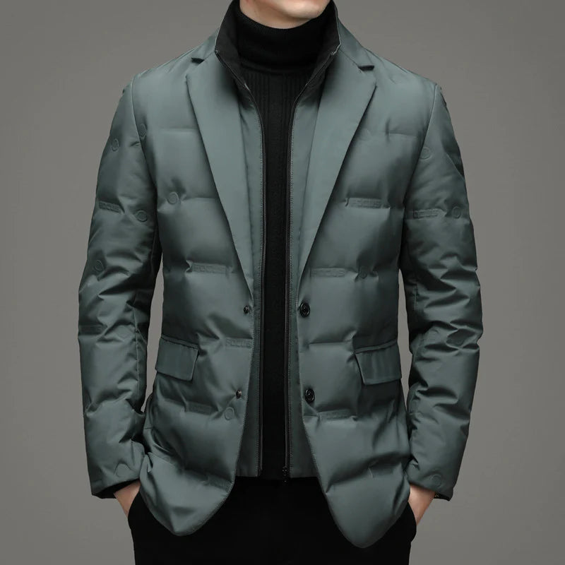 Executive Jacket with Leather Trim and Zippered Pockets