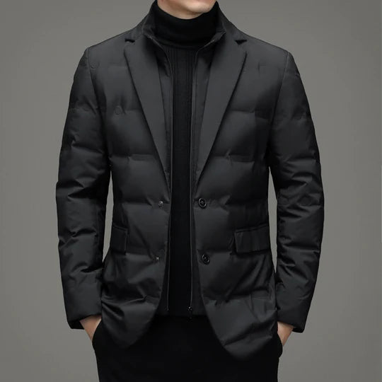 Executive Jacket with Leather Trim and Zippered Pockets