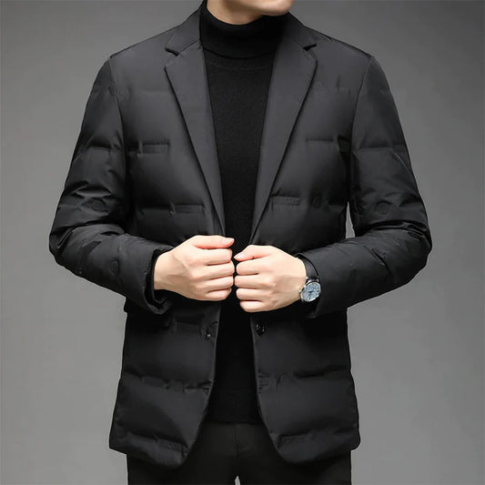 Executive Jacket with Leather Trim and Zippered Pockets