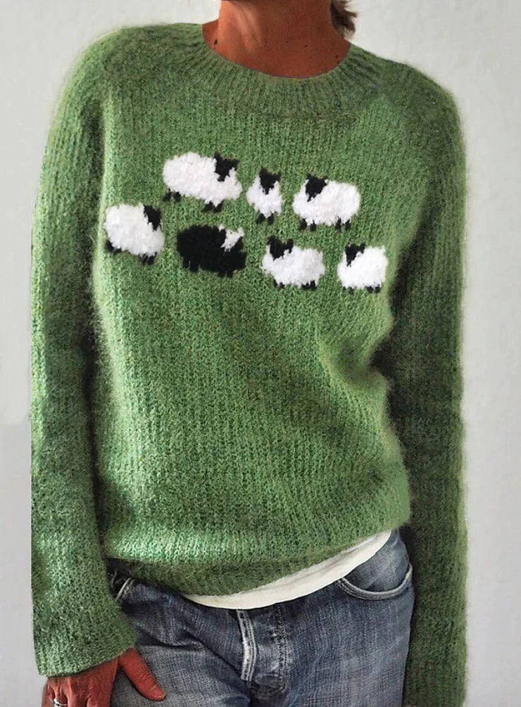 Grüner Pullover mit langen Ärmeln und Druckmuster