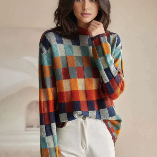 Kaschmir Rollkragenpullover mit Patchwork-Design