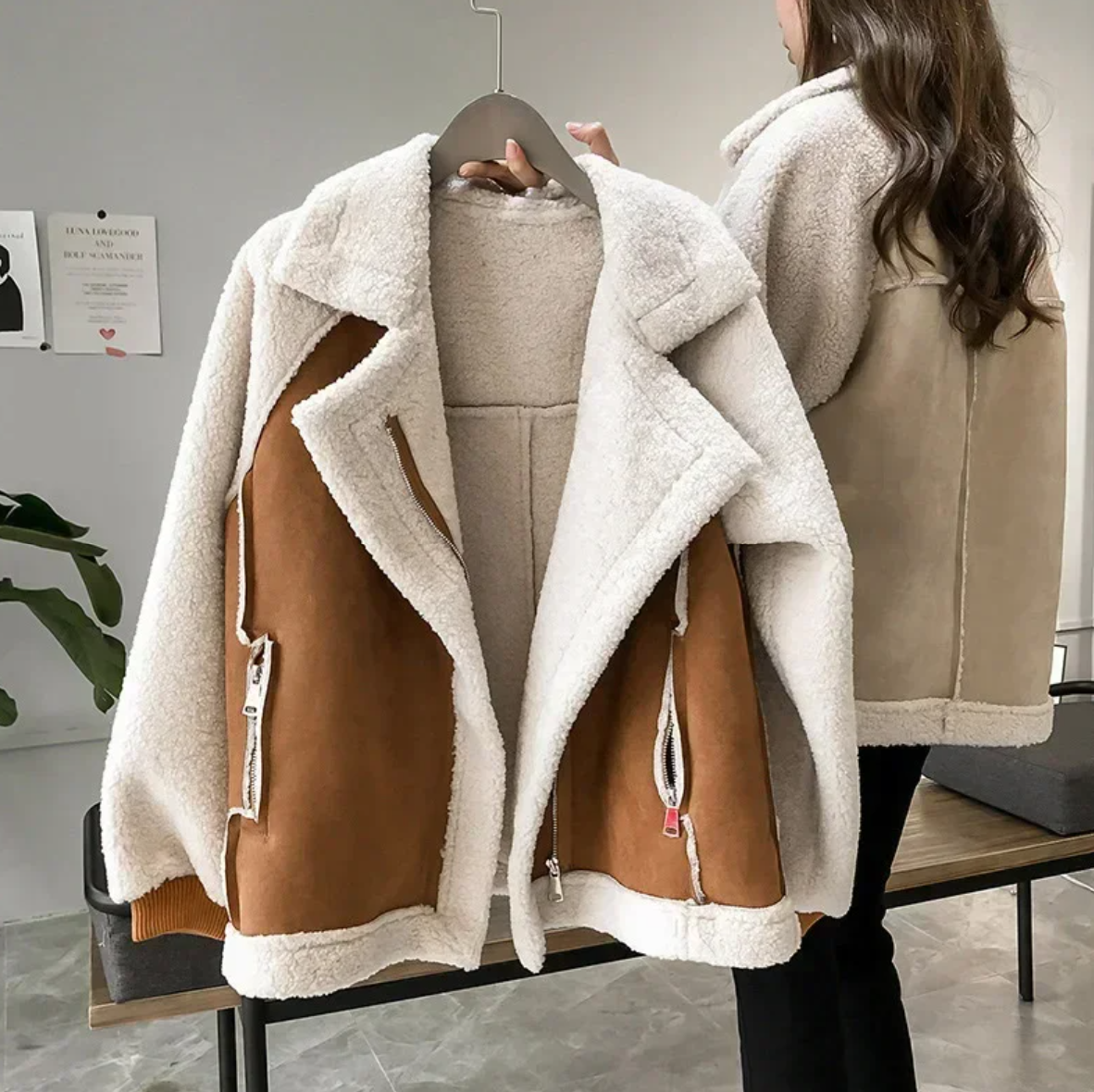 Lammfelljacke für Damen mit Taschen