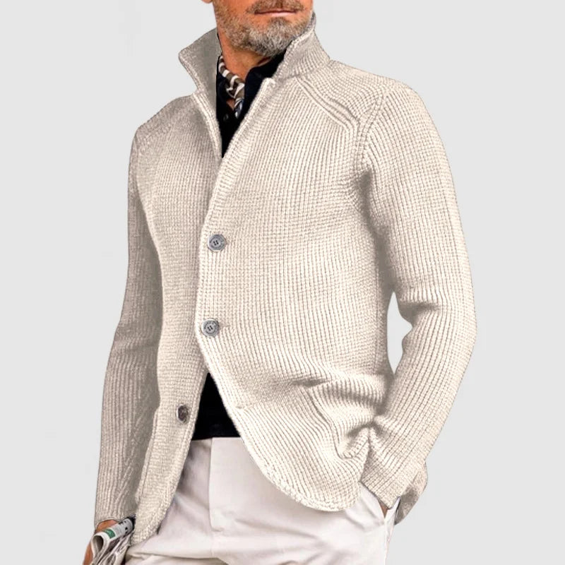 Elegante Herrenjacke mit Revers und gestrickter Tasche