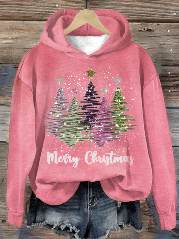 Damen Sweatshirt mit Kapuze und Merry Christmas Sparkle Tree Print