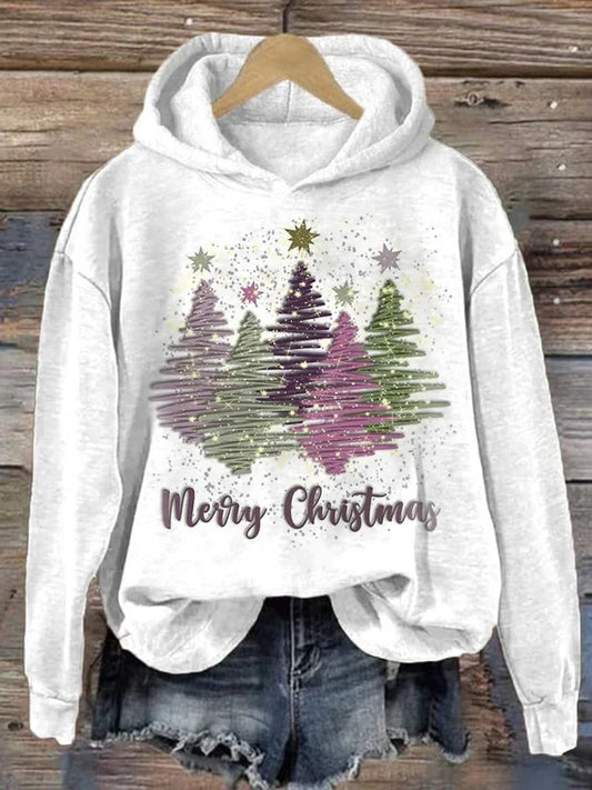 Damen Sweatshirt mit Kapuze und Merry Christmas Sparkle Tree Print