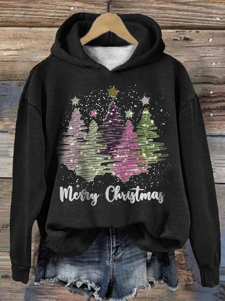 Damen Sweatshirt mit Kapuze und Merry Christmas Sparkle Tree Print