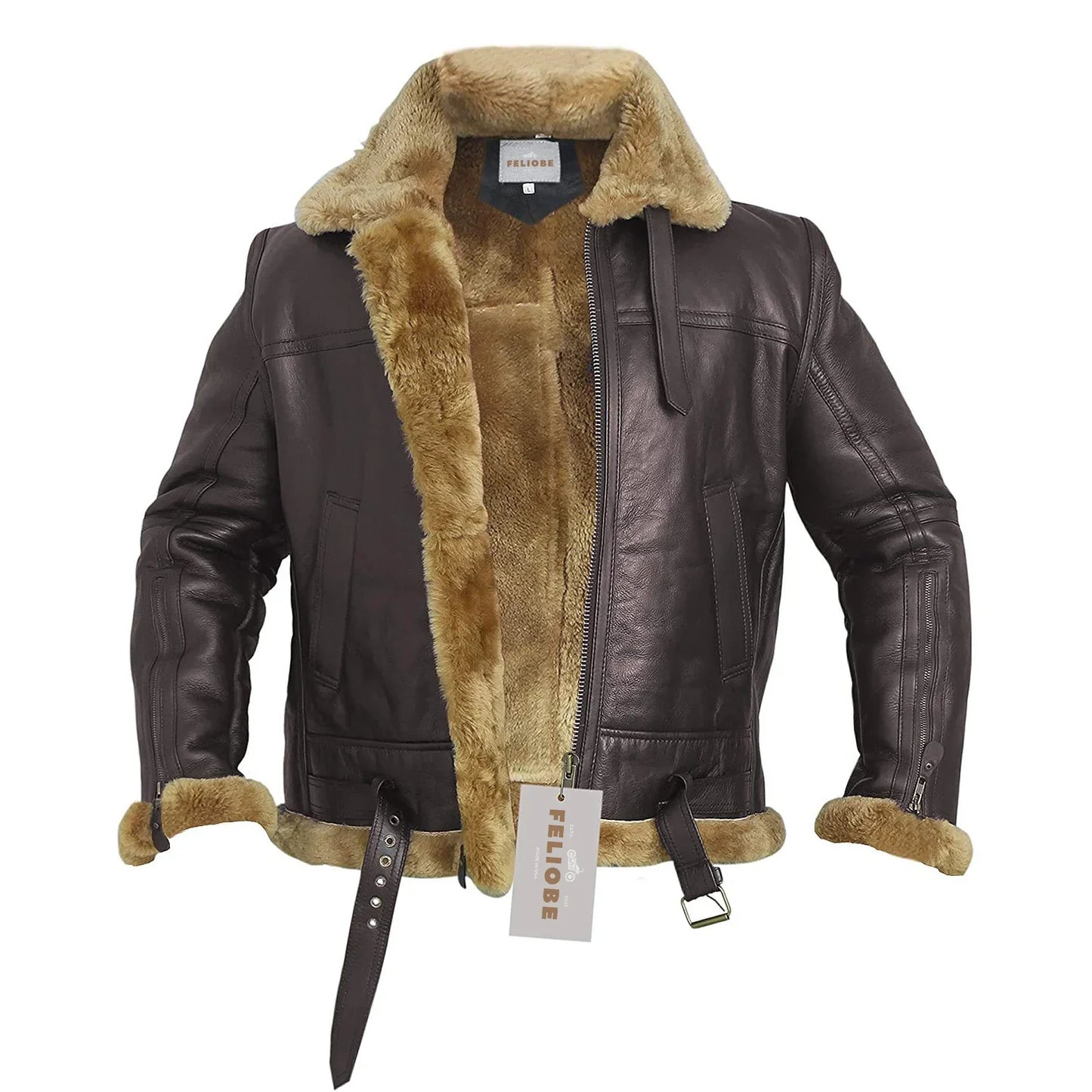 Echtes Shearling-Schaffellleder Bomberjacke in Ingwerfarbe