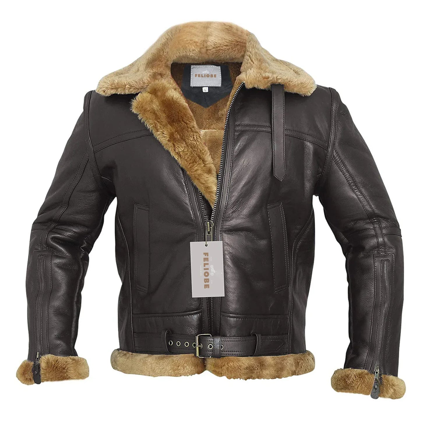 Echtes Shearling-Schaffellleder Bomberjacke in Ingwerfarbe