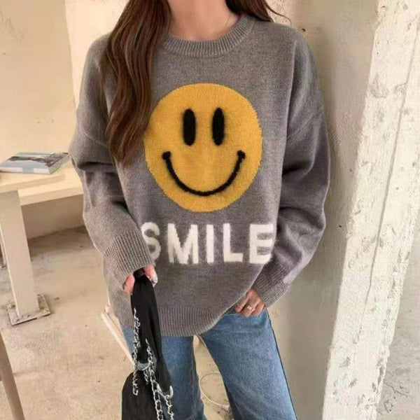 Fuzzy Smile Pullover mit Rundhalsausschnitt für Damen